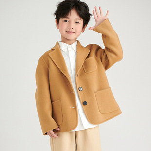 2025秋冬新款儿童双面羊毛大衣短款男童羊绒毛呢外套女童100%羊毛