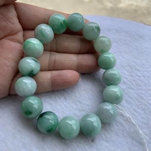 天然A货翡翠大玉珠手链１４ＭＭ男款玉珠手串手环阳绿手珠送老公