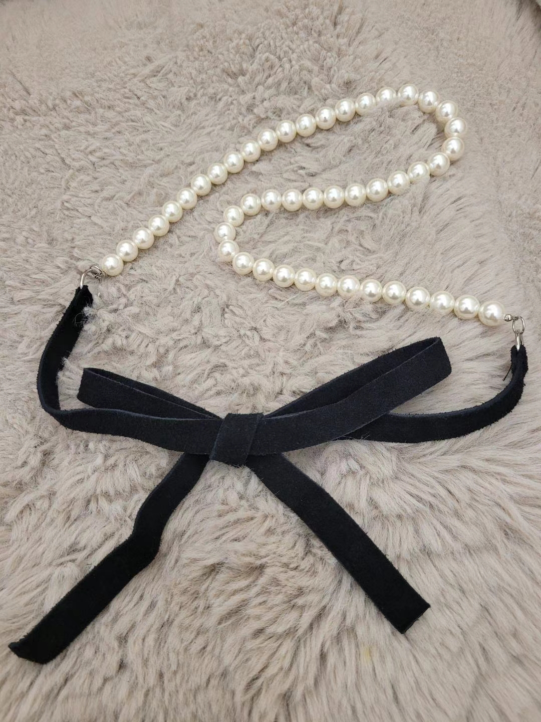 韩国东大门代购新款EO珠珠配饰蝴蝶结女腰带拼接牛皮款配饰