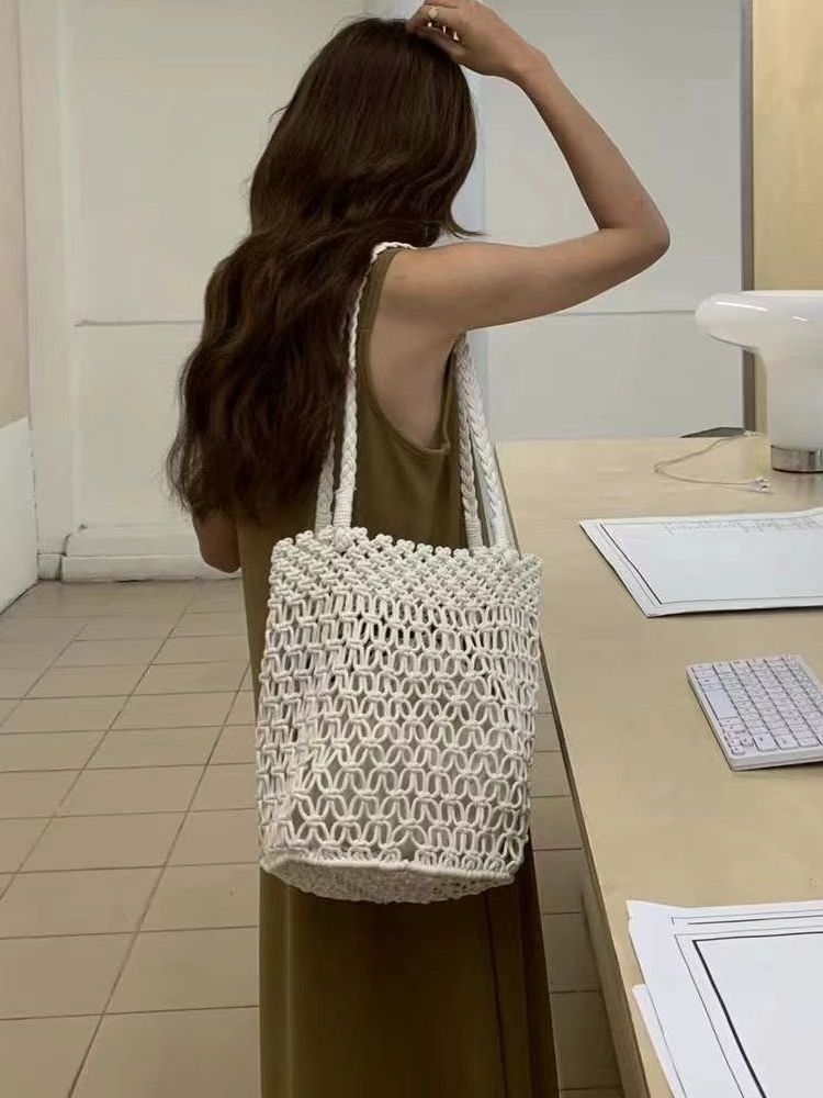 韩国东大门代购b.b韩风勾花镂空手工编织慵懒度假单肩沙滩女包