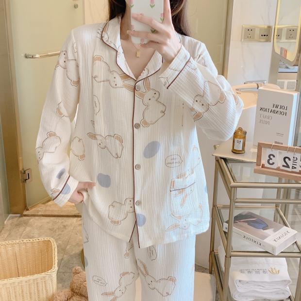 月子服春秋季产后纯棉纱布哺乳睡衣女夏款孕妇喂奶家居服套装薄款