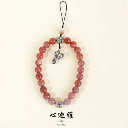 G5236天然原矿铃响福来南红玛瑙手机链挂件复古国风