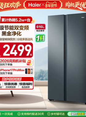 政府换新补贴海尔616L大容量对开双开门家用一级超薄风冷无霜冰箱