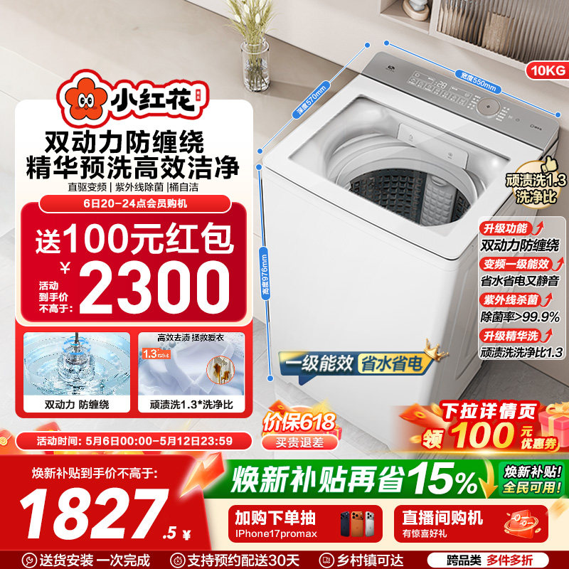 海尔小红花波轮双动力精华洗10kg大容量家用全自动洗衣机73M