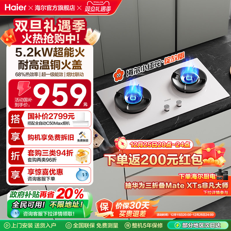 海尔小红花超能火燃气灶天然气煤气灶家用双猛火灶台Q2BEC