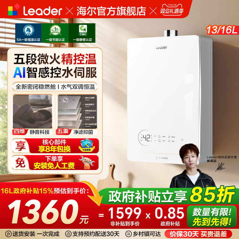 [国家补贴]海尔出品统帅天燃气热水器浴室恒温洗澡节能专用LB5