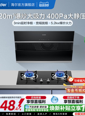 以旧换新 海尔出品统帅侧吸油烟机燃气灶一套IC196家用烟灶套装