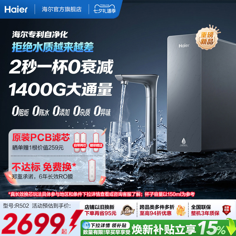 新品海尔净水器鲜活水自净化家用直饮长效反渗透1400G净饮机P5