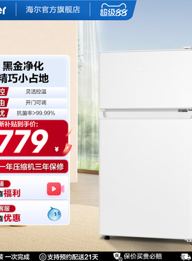 海尔88L两门冷藏冷冻家用小型出租房官方宿舍二人白色办公小冰箱