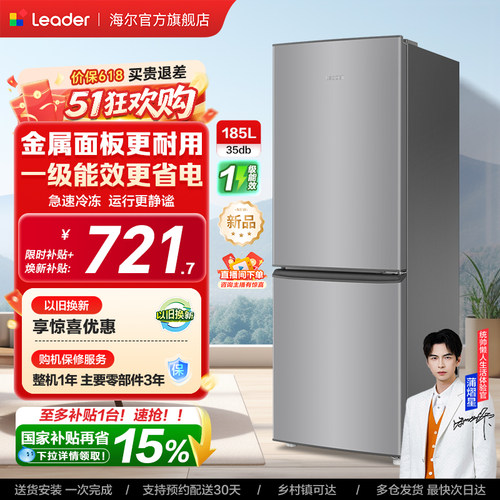 换新补贴海尔出品统帅186双开两门超薄宿舍出租房一级家用小冰箱