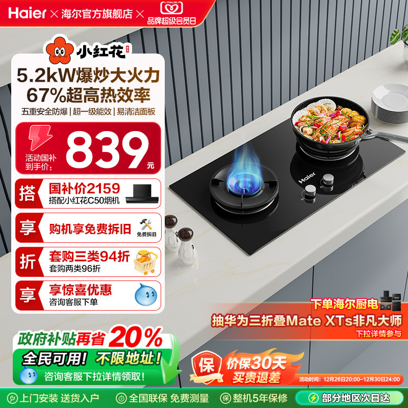 海尔小红花套系Q2BEA燃气灶煤气灶双灶家用天然气灶台