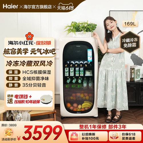 海尔小红花套系169升元气冰吧小型冷藏保鲜家用茶叶饮料柜冰箱