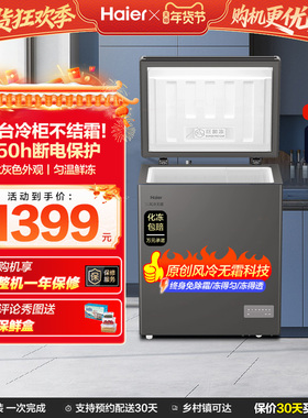 【风冷无霜·新品】海尔132L家用小冷柜全冷冻一级节能冰柜冰箱