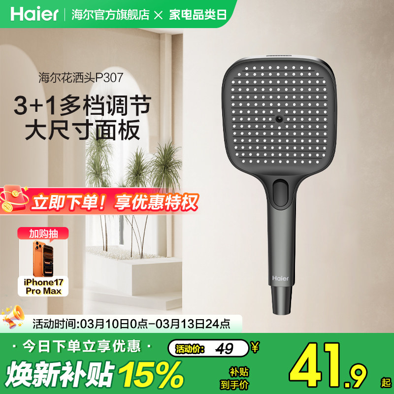 Haier/海尔淋浴花洒喷头易洁手持喷枪花洒头多档出水可调节大面板