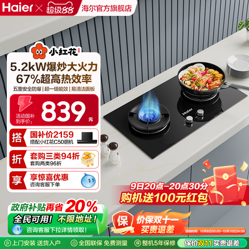 海尔小红花套系Q2BEA燃气灶煤气灶双灶家用天然气灶台