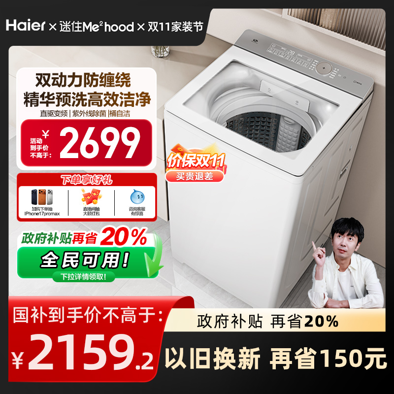 海尔小红花波轮双动力精华洗10kg大容量家用全自动洗衣机73M