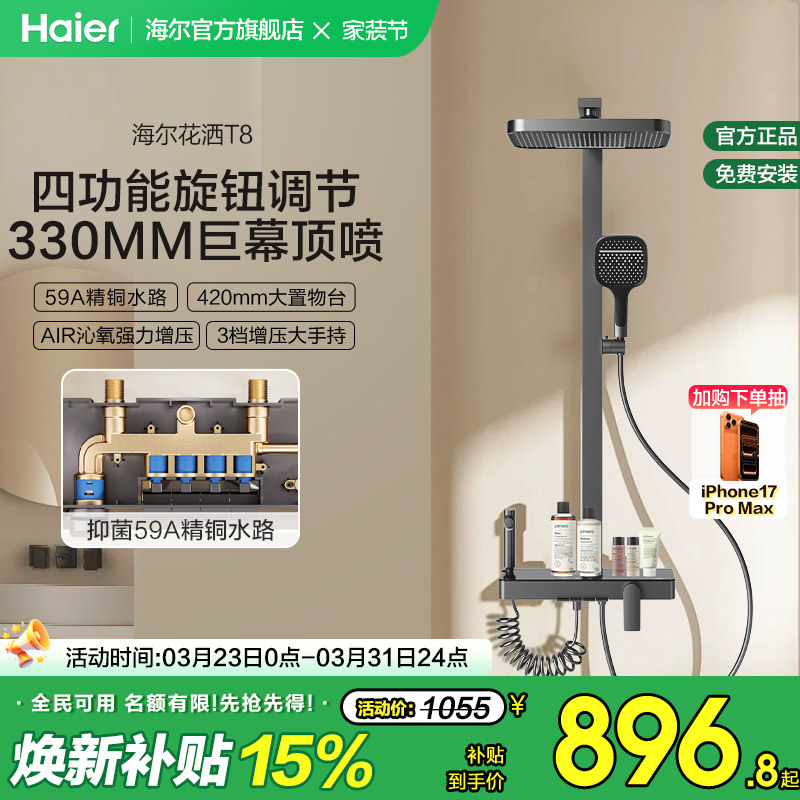 海尔精铜淋浴器花洒套装高级增压卫浴家用高压喷头背喷正品