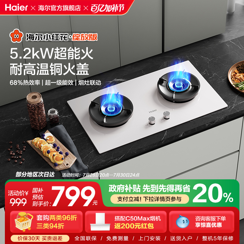 海尔小红花超能火燃气灶天然气煤气灶家用双猛火灶台Q2BEC