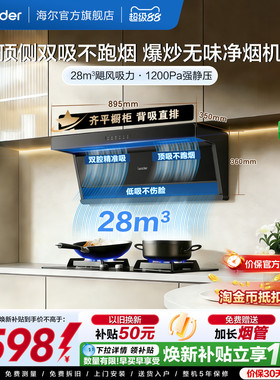 海尔出品统帅吸油烟机燃气灶一套家用厨房顶侧双吸变频净烟机F28