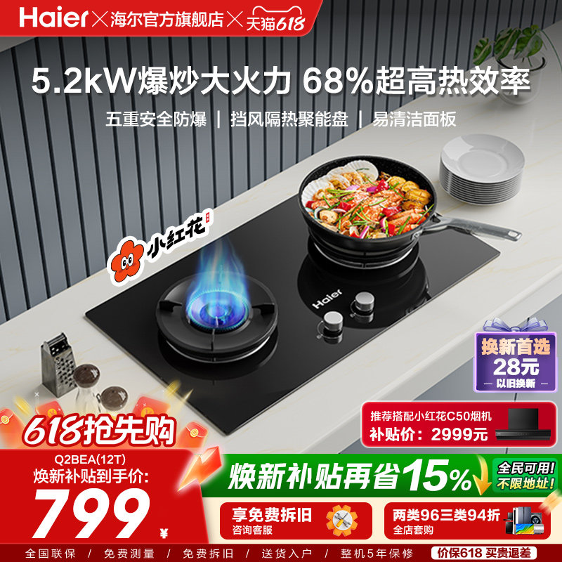 海尔小红花套系Q2BEA燃气灶煤气灶双灶家用天然气灶台