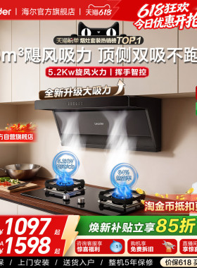海尔出品统帅抽油烟机燃气灶一套75Z1顶侧双吸家用大吸力烟灶套装
