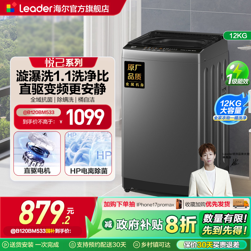 直驱变频海尔智家Leader统帅波轮洗衣机12kg家用全自动大容量533