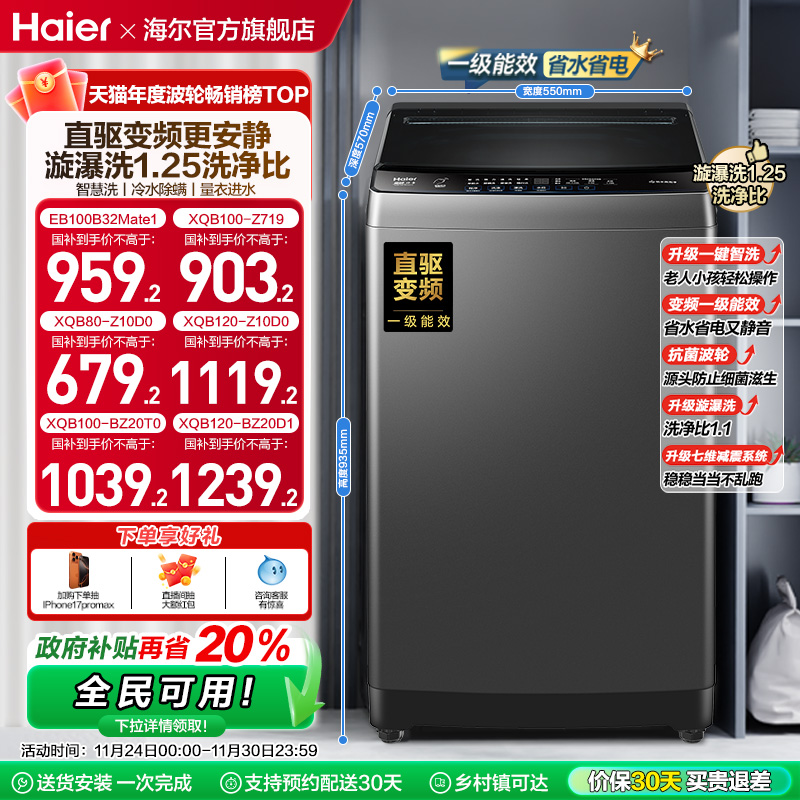 海尔10kg直驱变频波轮洗衣机