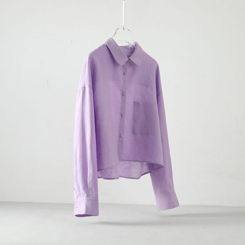 春秋新款淡紫色百搭休闲衬衣