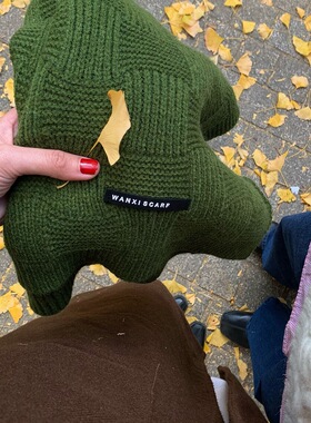 推荐显白的复古绿色围巾女冬季柔软百搭纯色毛线韩系保暖围脖韩版