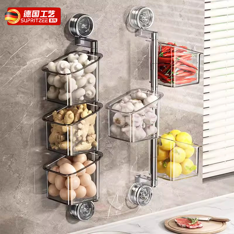 德国厨房葱姜蒜收纳盒吸盘置物架壁挂生姜大蒜收纳神器免打孔筐篮