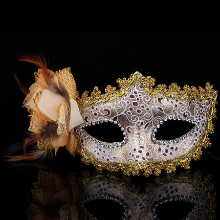 千奇坊圣诞节面具舞会派对侧边花朵威尼斯公主面具高档玫瑰面具女