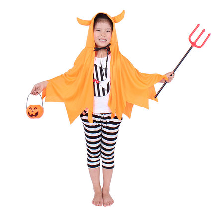 万圣节儿童服装男孩 女孩牛角恶魔披肩披风恶魔叉南瓜桶男童女童