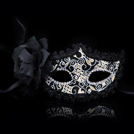 千奇坊圣诞节面具舞会派对侧边花朵威尼斯公主面具高档玫瑰面具女