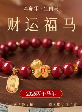 天然辰砂2026马年本命年朱砂手链女款红色手串转运马吉祥手饰礼物