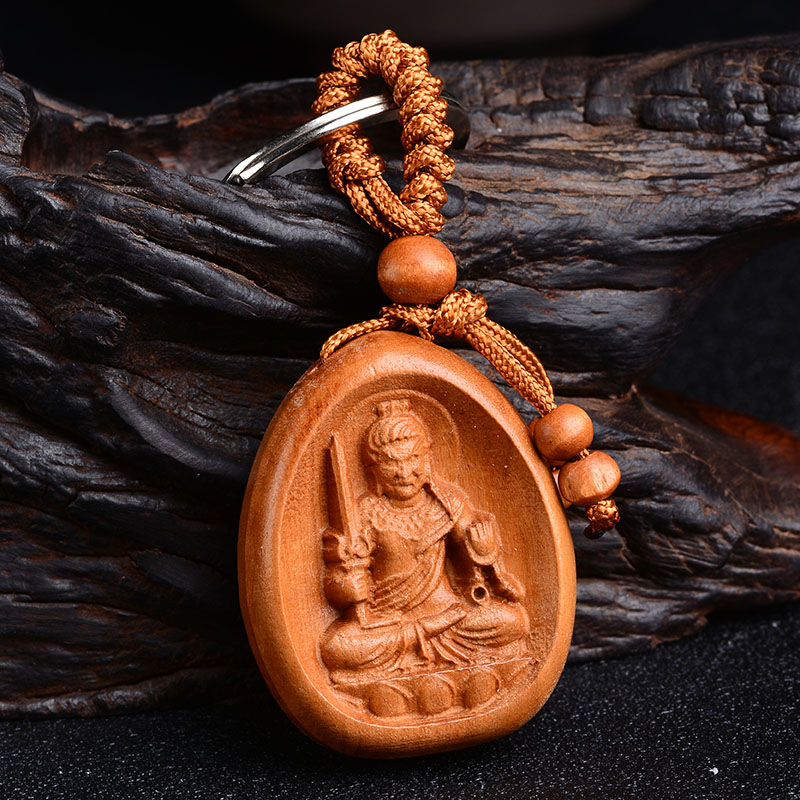 2026年桃木钥匙扣不动明王生肖属鸡人朱砂本命佛男女守护神挂件