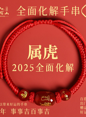 普陀山2025蛇年太岁化护身符生肖虎红绳手链女属虎红色编织绳手绳