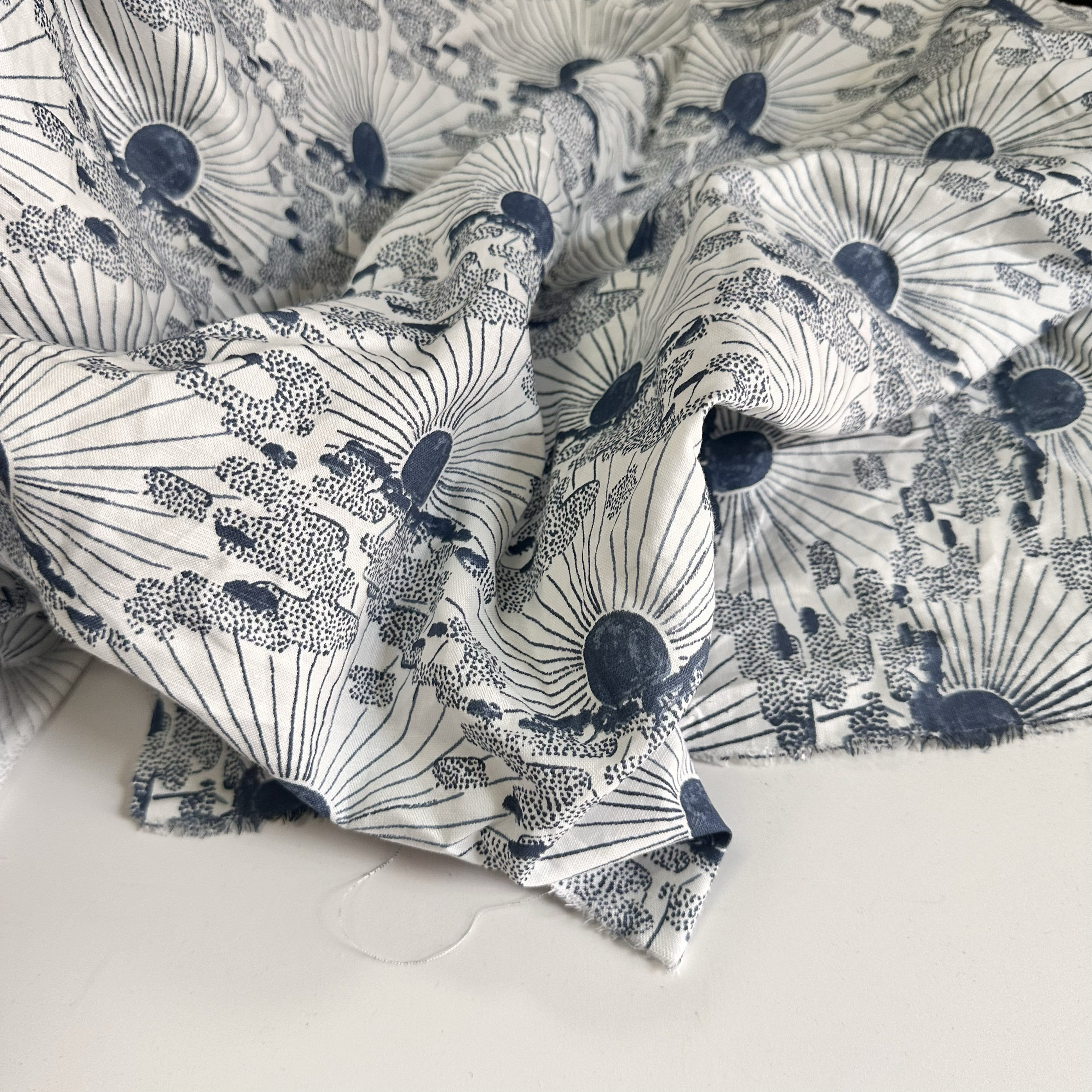 编织纹麻棉 日系海军蓝白色星空海绵垫/布料/面料/