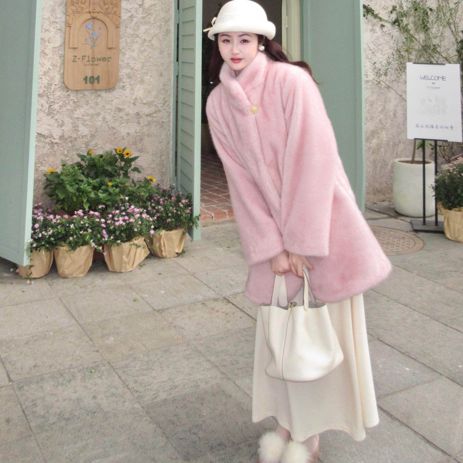 乔与乔伊 贝儿粉 法式温柔环保皮草气质温柔立领毛毛外套,女装/女士精品,皮草,淘宝优惠券,粉丝福利购,淘宝优惠卷