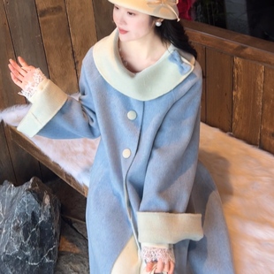 乔与乔伊 日系翻领气质蓝色双面大衣 北海道恋歌