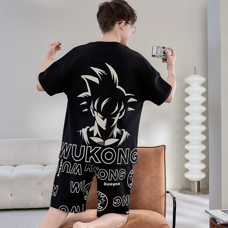 纯棉睡衣男夏季青少年薄款卡通男孩短袖初中学生大童女家居服套装