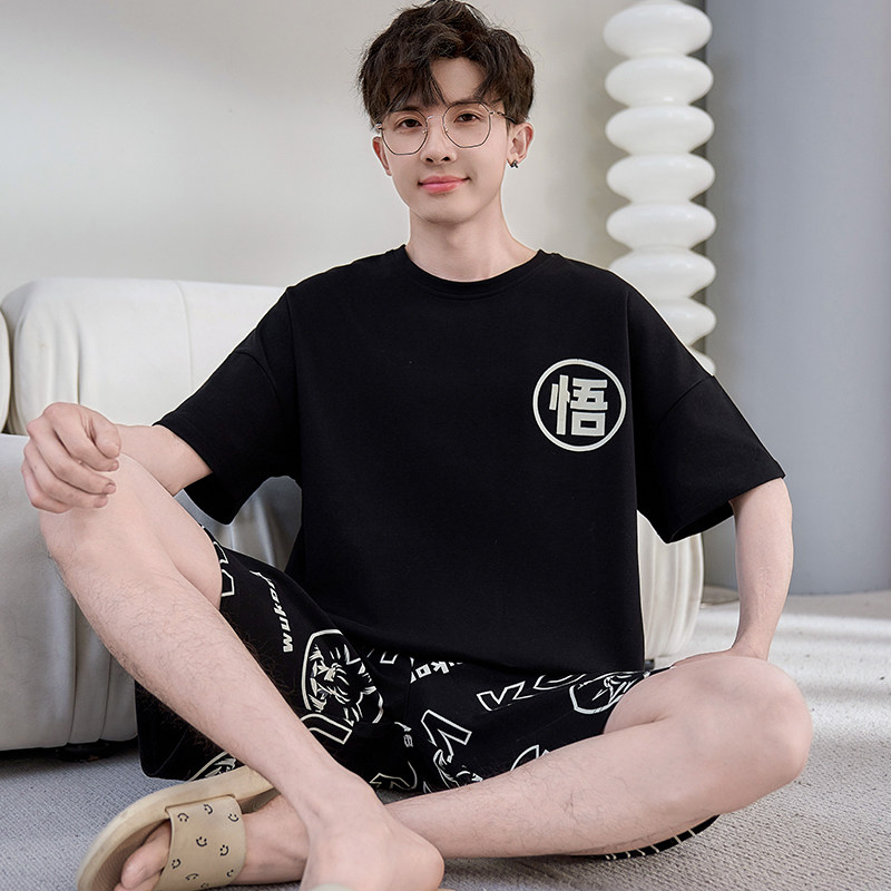 纯棉睡衣男夏季青少年薄款卡通男孩短袖初中学生大童女套装家居服