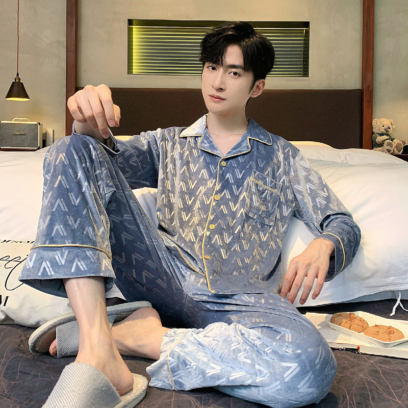 春秋款睡衣男士长袖金丝绒加厚青少年休闲秋冬季可外穿套装家居服