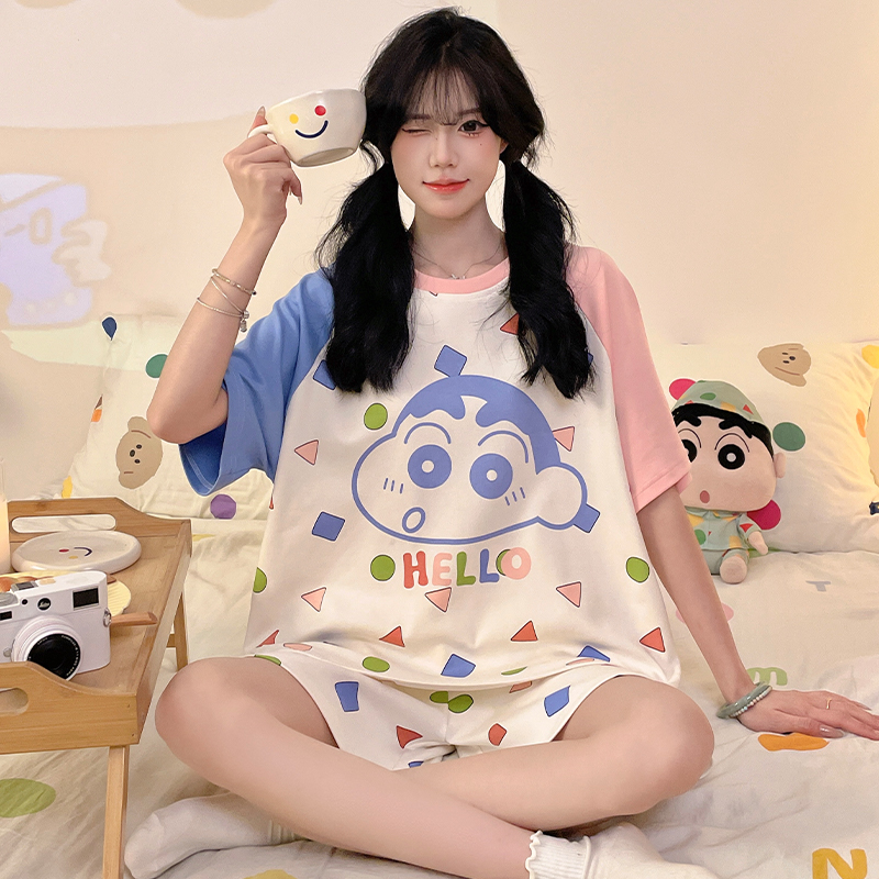 青少年睡衣女孩夏季纯棉薄款卡通短裤短袖初中学生大童套装家居服
