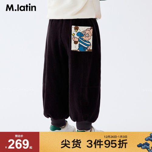 柔软灯芯绒艺术家印花贴布宽松舒适梭织长裤