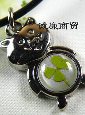 欧罗芭 幸运草十二生肖系列 猪 金属吊坠皮绳项链 OXL34SXP12