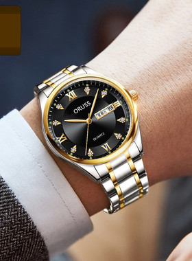 ORUSS官方旗舰店瑞士正品全自动手表男非机械夜光日历防水精钢潮