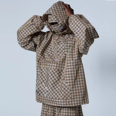 Japanese Retro Half  Men's Mountain Checkered Hoodie Hoodie