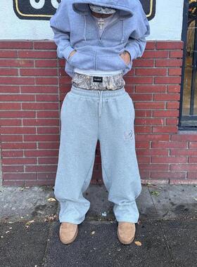 Y2K double waist pants high waist men's wide leg pants