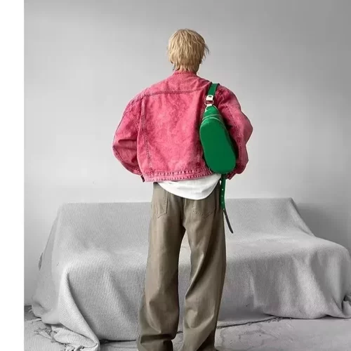 Retro Men Short Denim Jacke  Cargo Outwear 日本原宿牛仔外套