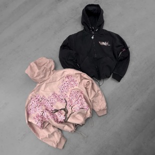 Y2K Zip up Hoodie Harajuku embroidery Plum Blossom Pattern